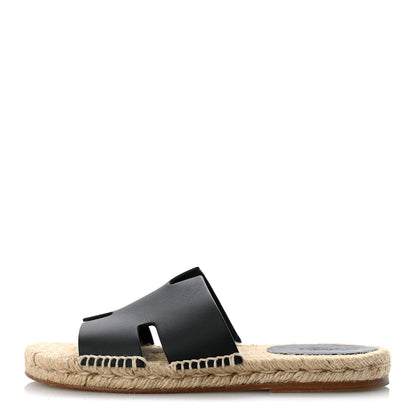Hermes Calfskin Mens Antigua Espadrille Sandals 39 Black 1 of 11