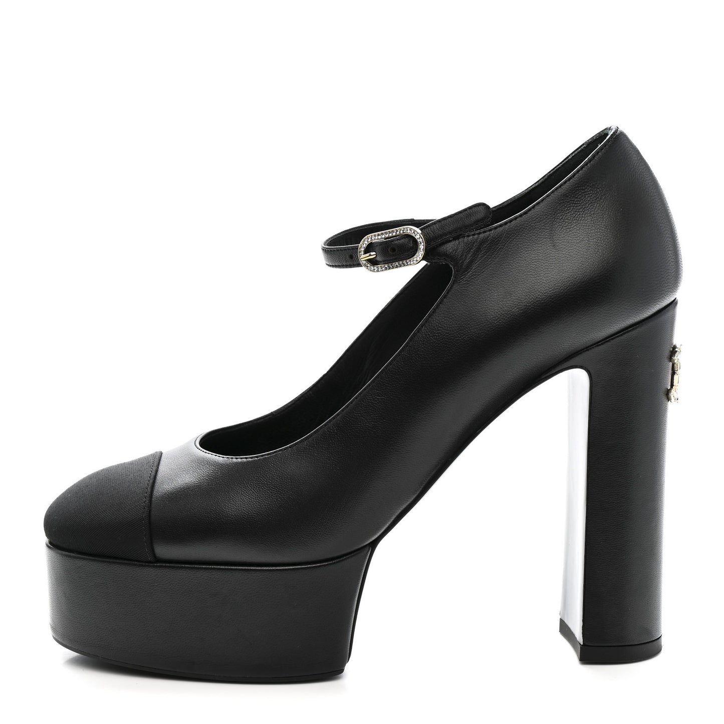 Lambskin Grosgrain Mary Jane Platform Pumps 38.5 Black