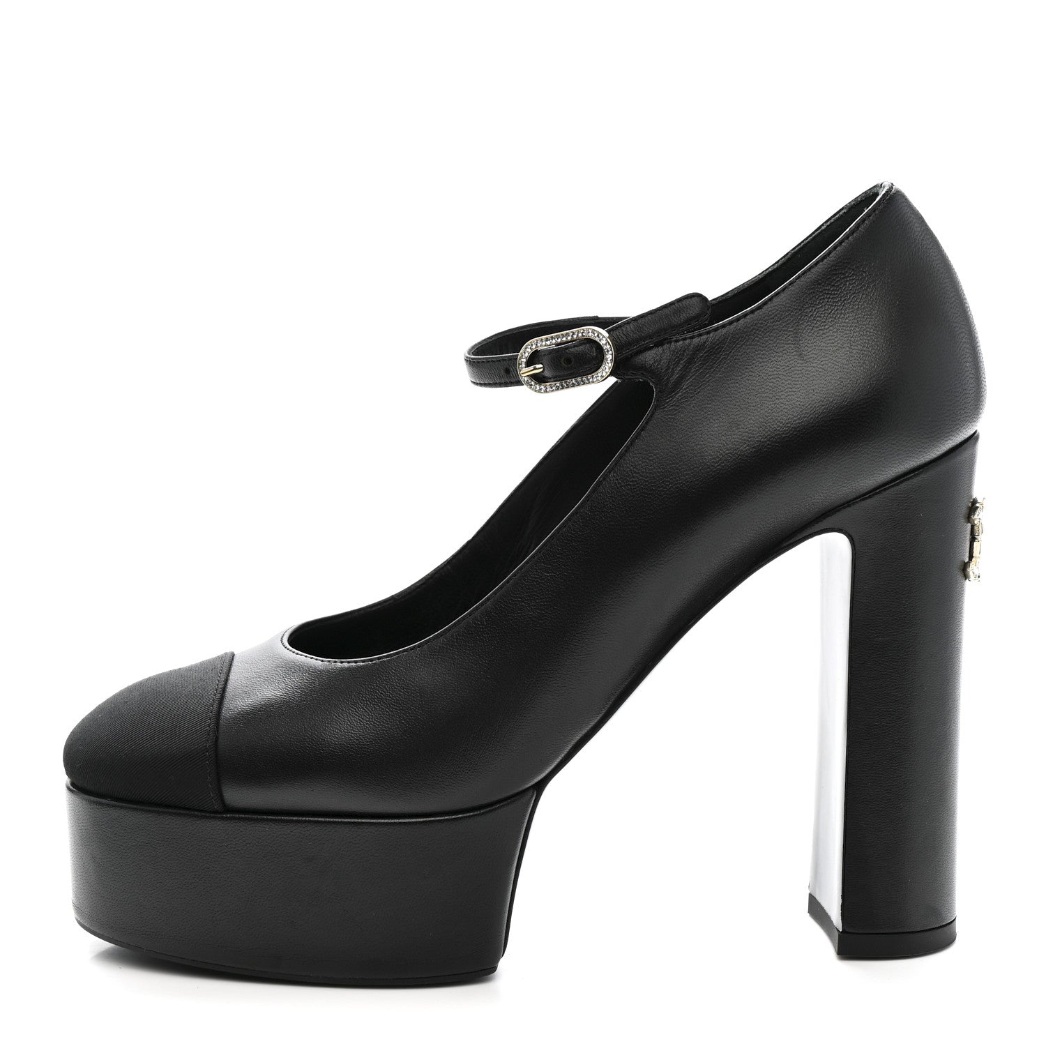 Chanel Lambskin Grosgrain Mary Jane Platform Pumps 38.5 Black 1 of 11
