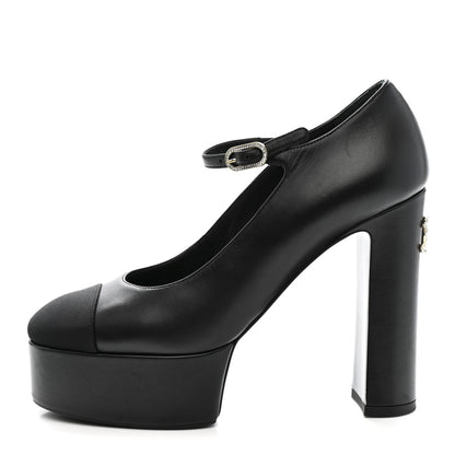 Chanel Lambskin Grosgrain Mary Jane Platform Pumps 38.5 Black 1 of 11