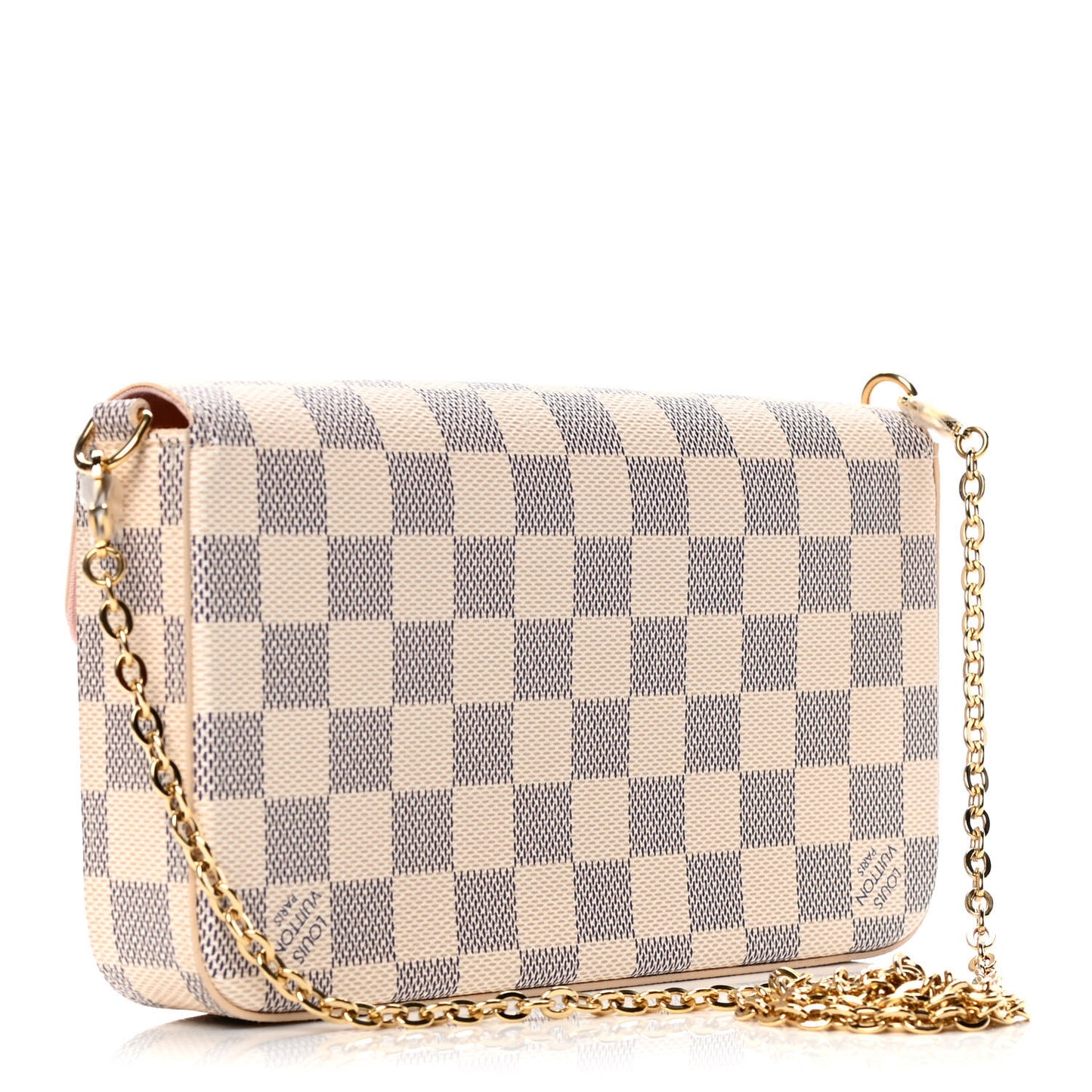 Damier Azur Pochette Felicie Chain Wallet Rose Ballerine