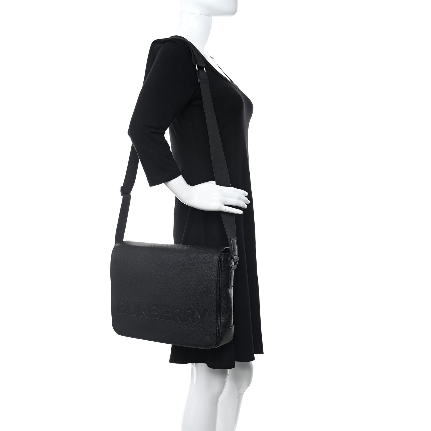Burberry Grainy Calfskin Embossed Bruno Messenger Black 2 of 9