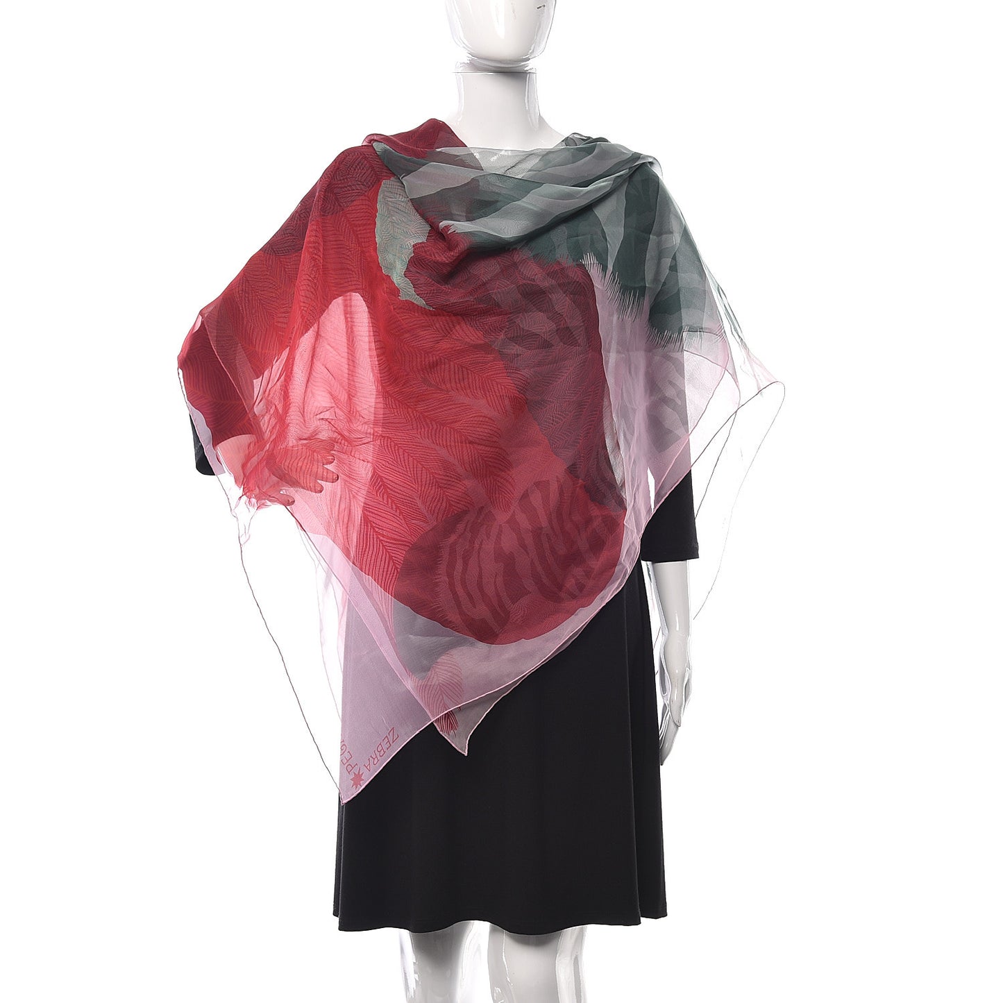Silk Mousseline Zebra Pegasus Shawl 140 Rose Thé Rouge Vert