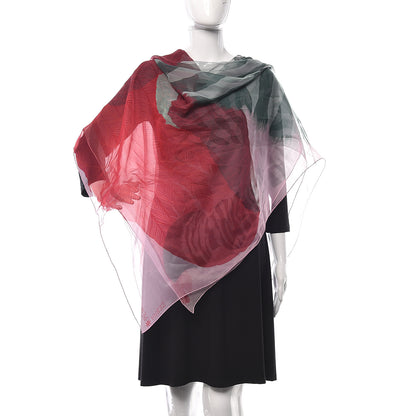 Hermes Silk Mousseline Zebra Pegasus Shawl 140 Rose Thé Rouge Vert 2 of 4