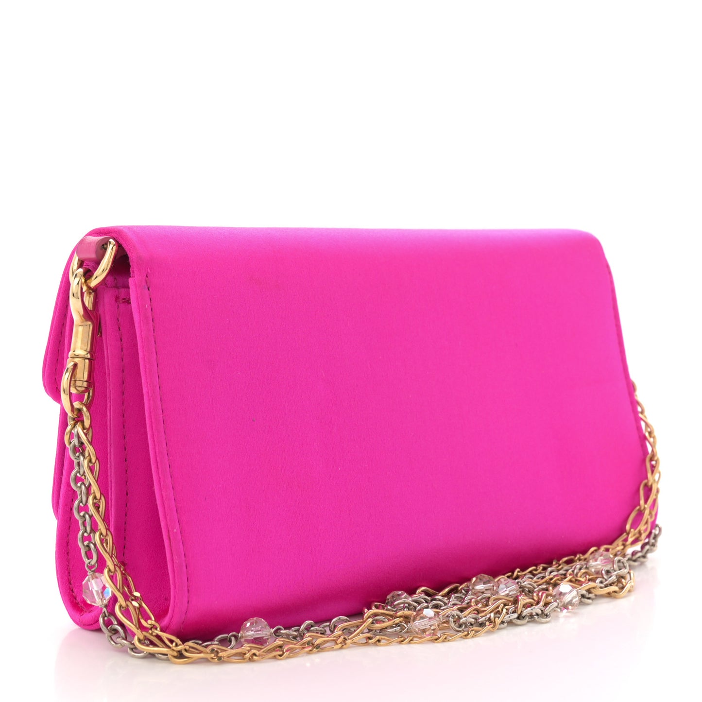 Satin Crystal Chain Pochette Rosa Shocking