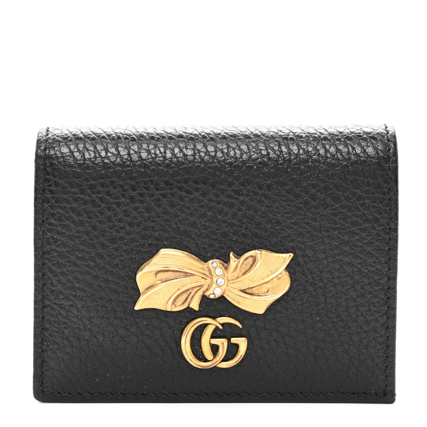 Calfskin GG Marmont Bow Card Case Black
