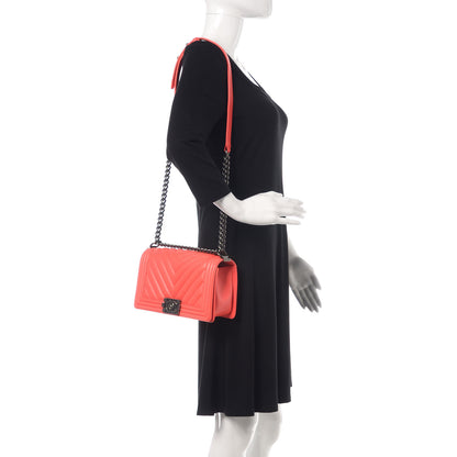 Chanel Calfskin Chevron Quilted Medium Boy Flap Coral 2 of 10