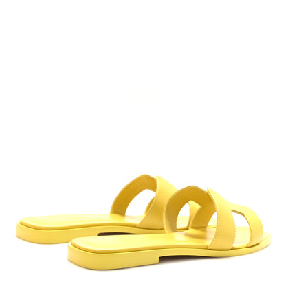Hermes Box Calfskin Oran Sandals 37 Jaune Citron 4 of 10