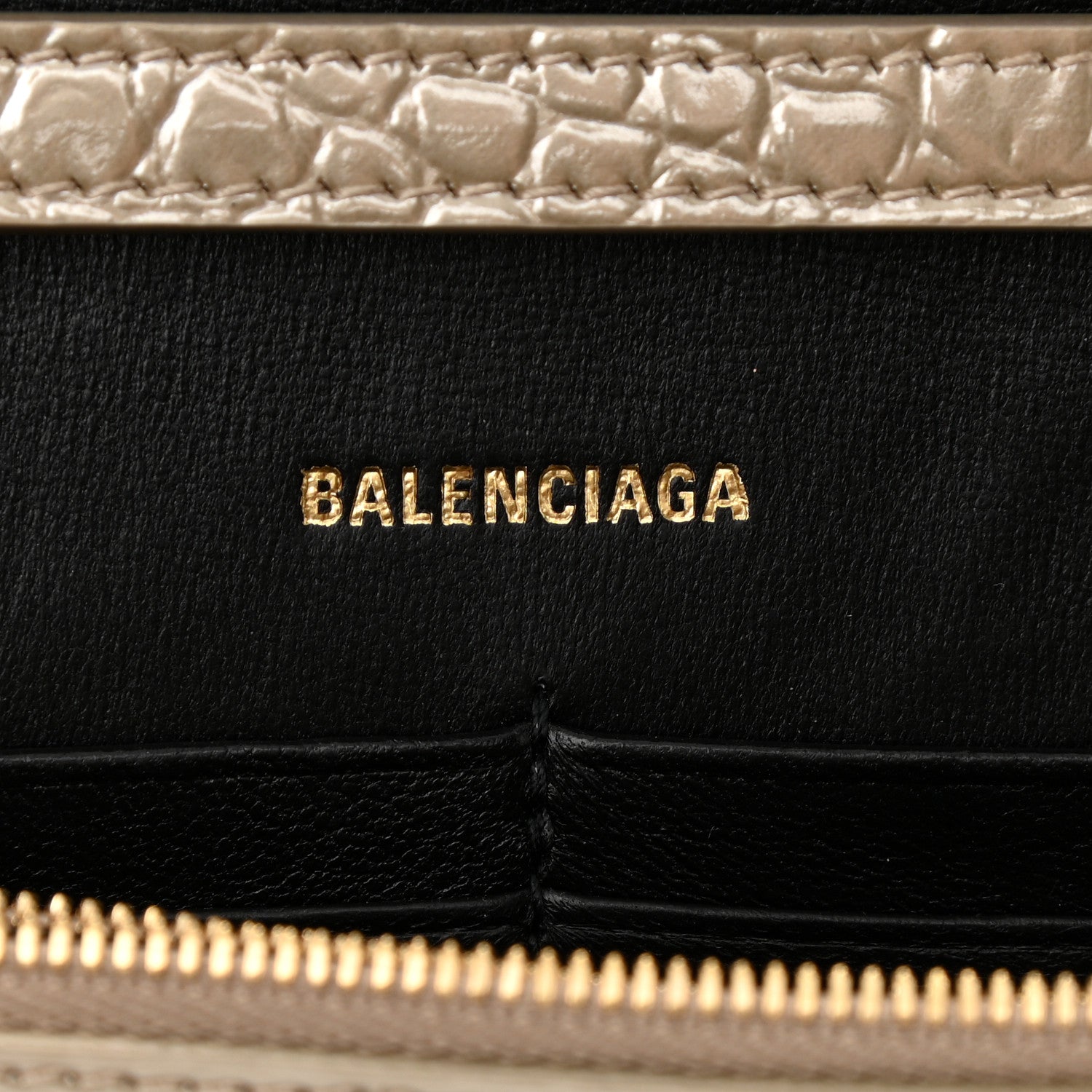 Balenciaga Shiny Calfskin Crocodile Embossed Hourglass Chain Bag Light Gold 6 of 7