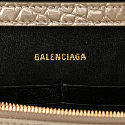 Balenciaga Shiny Calfskin Crocodile Embossed Hourglass Chain Bag Light Gold 6 of 7