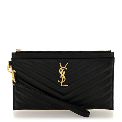 Saint Laurent Grain De Poudre Chevron Monogram Large Bill Pouch Black 1 of 11
