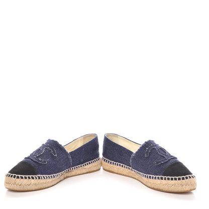 Chanel Denim Toile CC Espadrilles 36 Navy Black 3 of 9