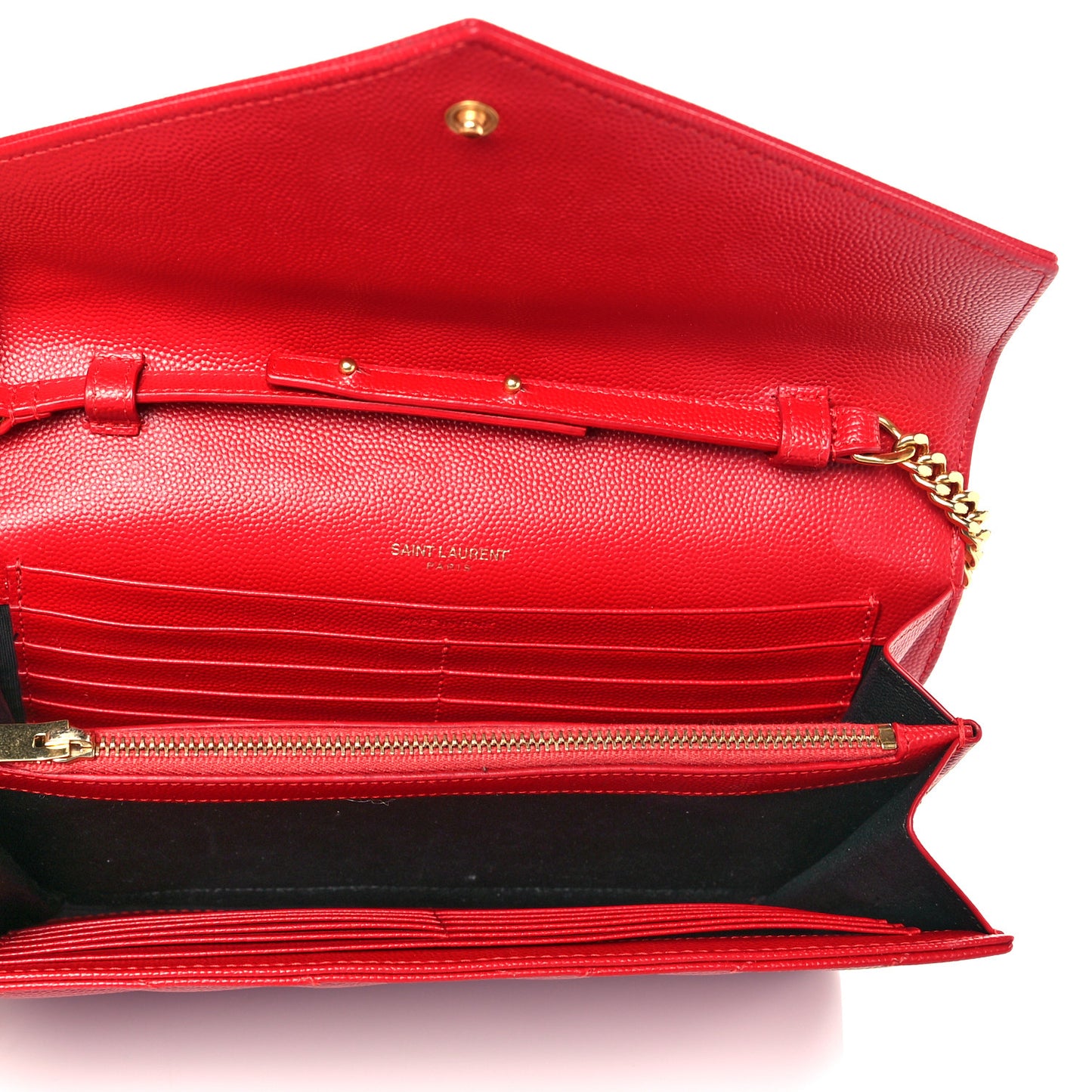Grain De Poudre Matelasse Chevron Monogram Envelope Chain Wallet New Red