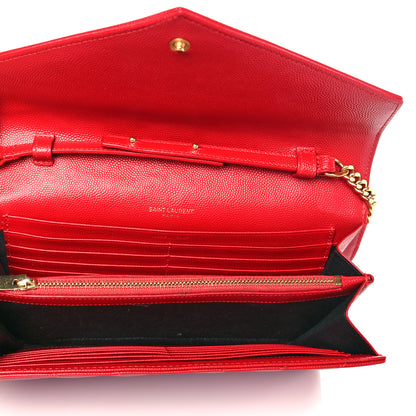 Saint Laurent Grain De Poudre Matelasse Chevron Monogram Envelope Chain Wallet New Red 4 of 9