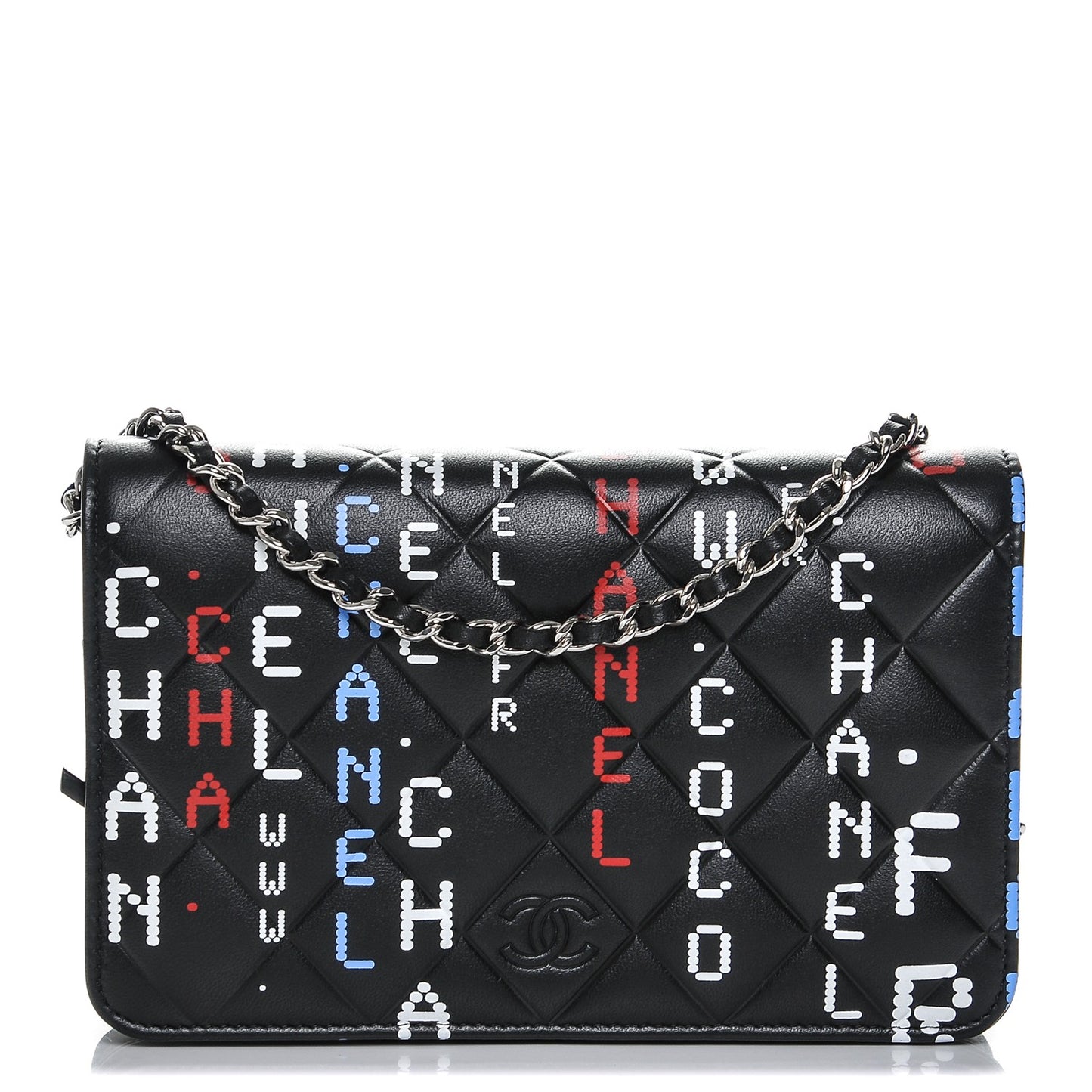 Lambskin Quilted Data Center Wallet On Chain WOC Black