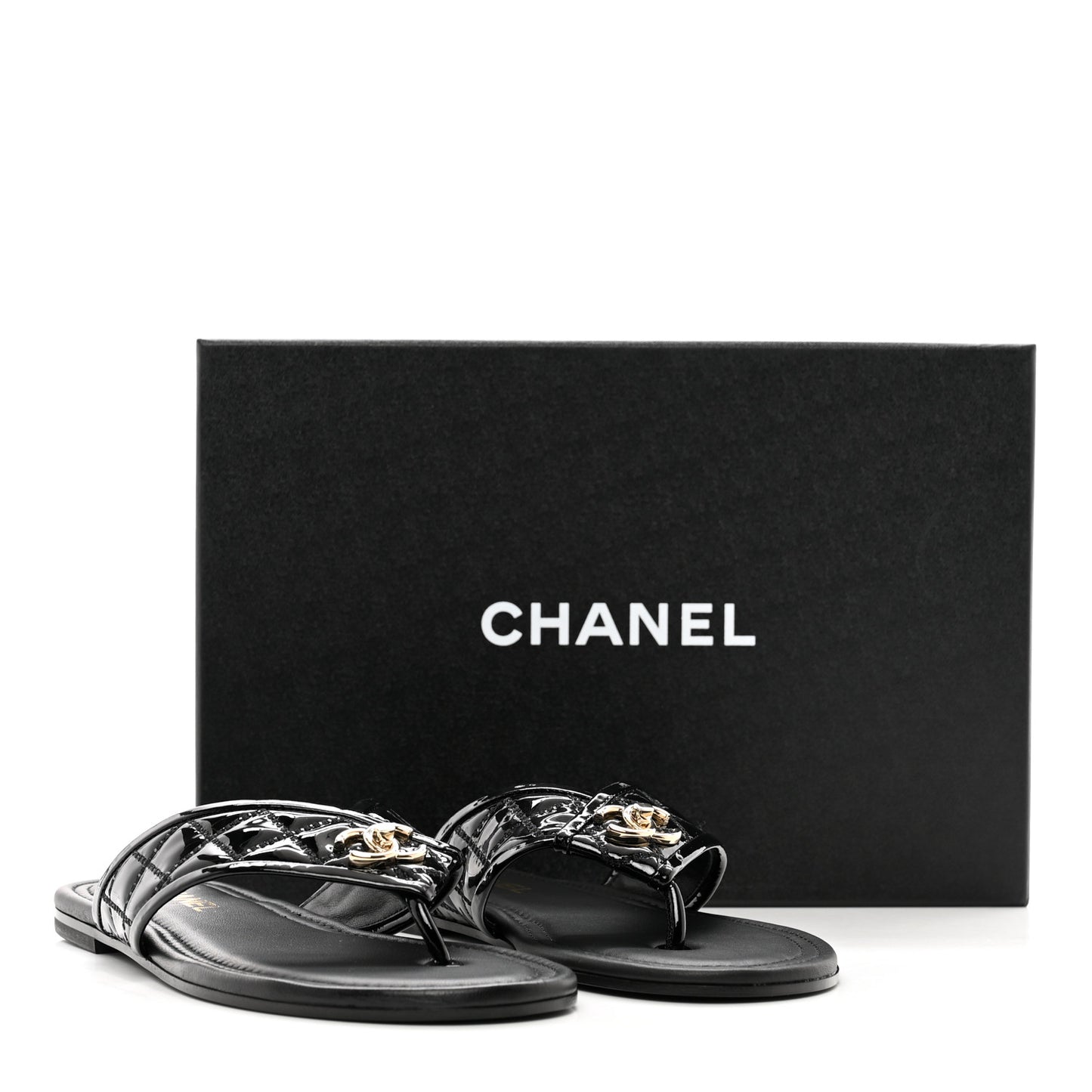 Patent Quilted CC Sandals 38 Black