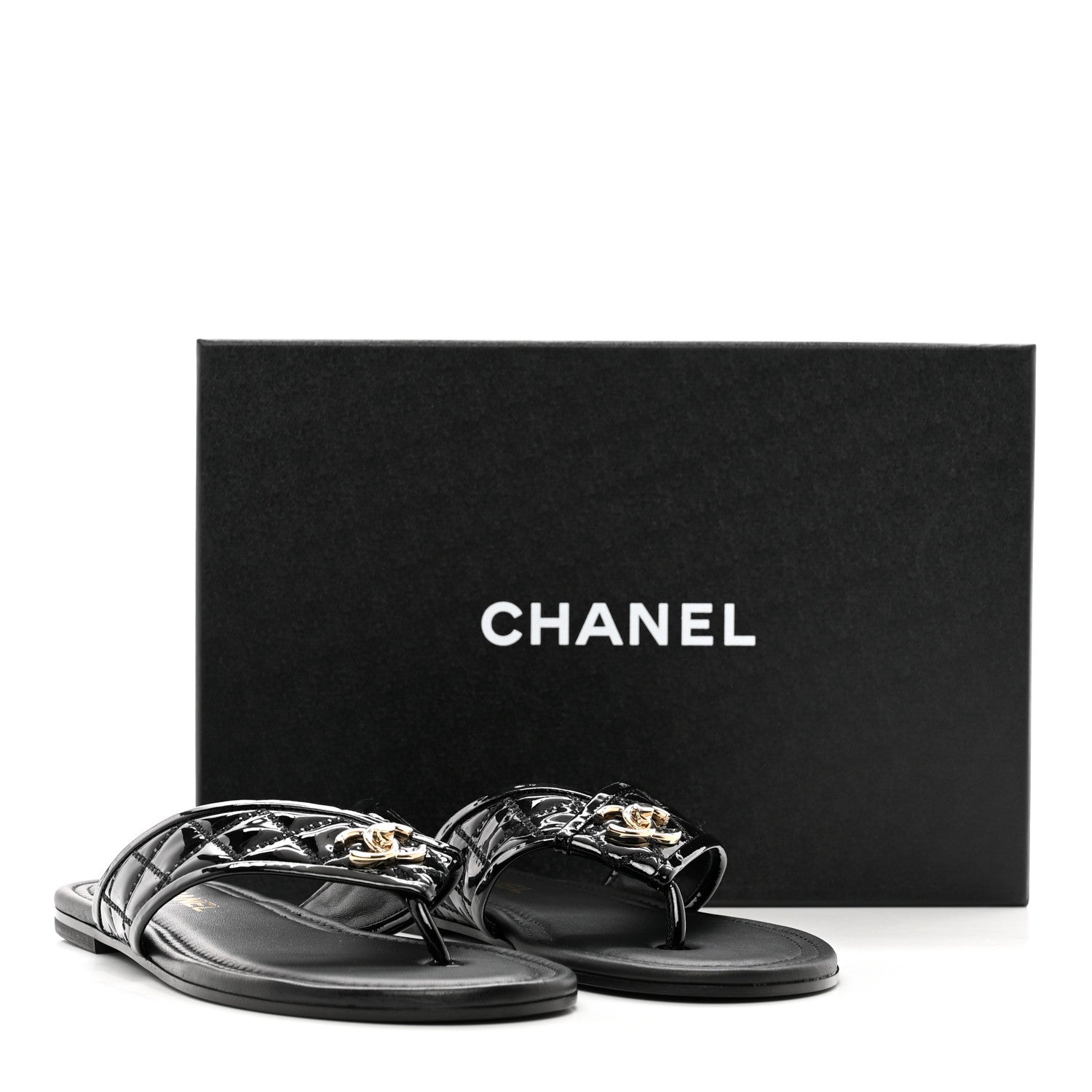 Chanel Patent Quilted CC Sandals 38 Black 9 of 9