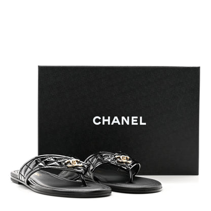 Chanel Patent Quilted CC Sandals 38 Black 9 of 9
