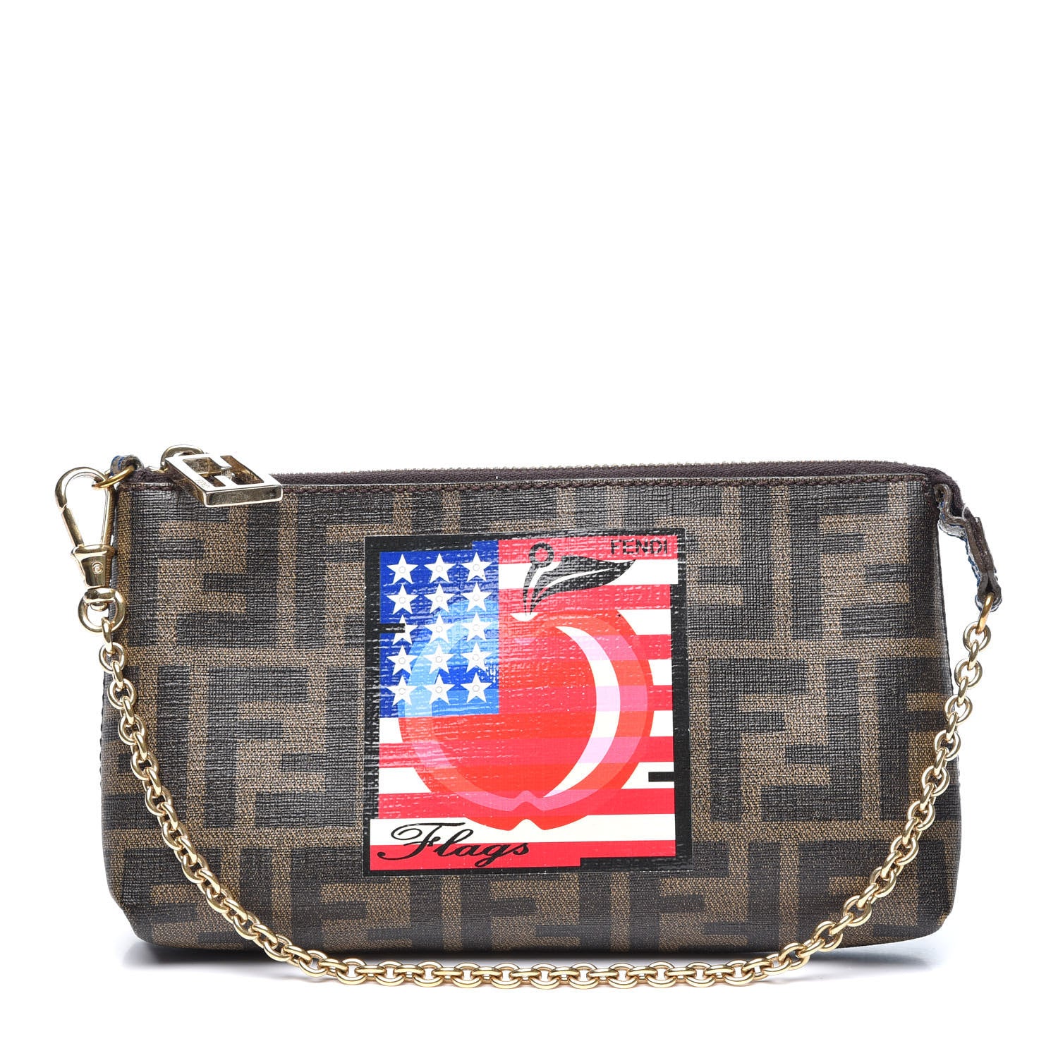 Fendi Zucca Spalmati American Flag Pochette Tobacco 1 of 9