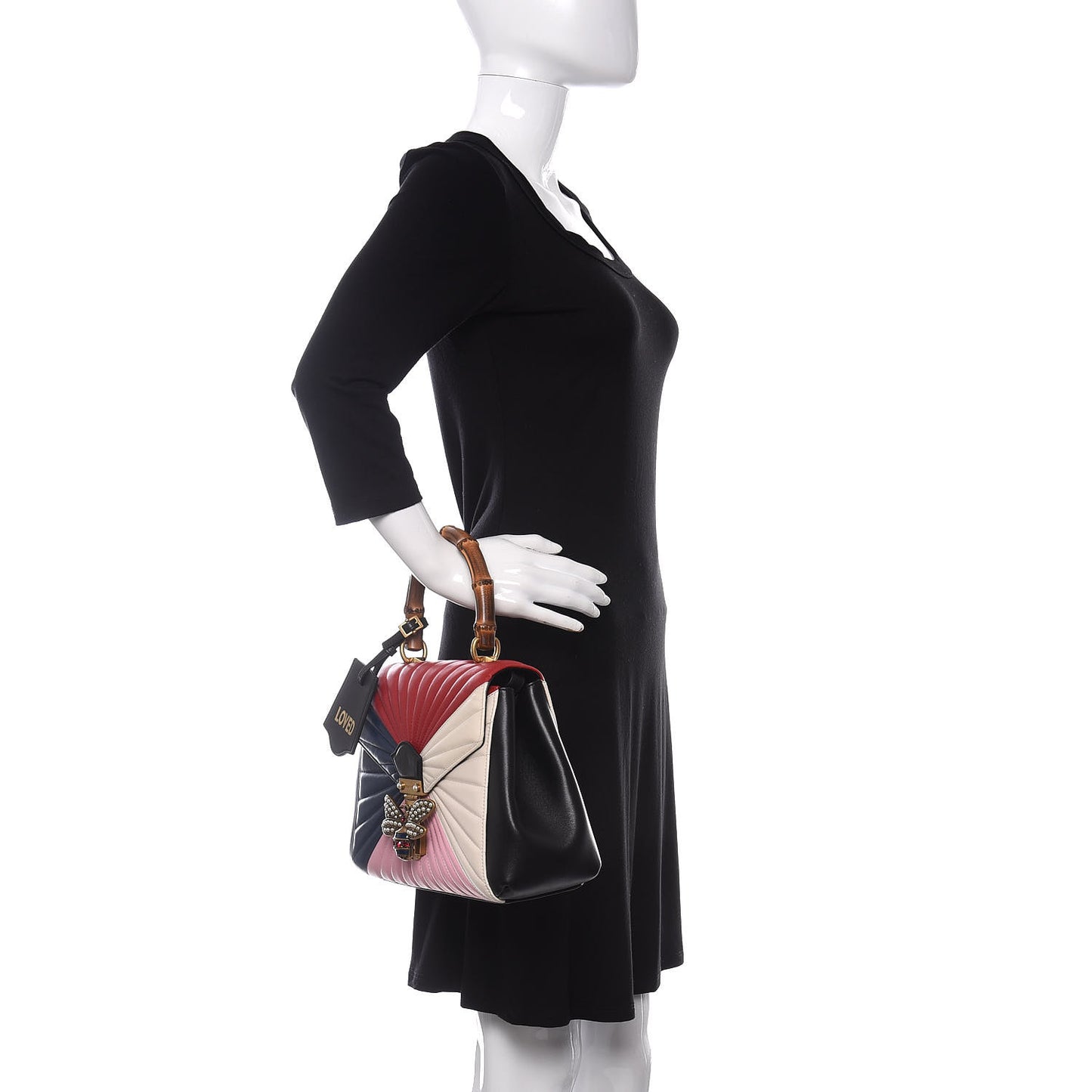 Calfskin Bamboo Trapuntata Queen Margaret Top Handle Bag Blue Agata Hibiscus Red Mystic White Sugar Pink