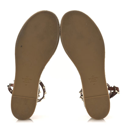 Valentino Garavani Canvas Leopard Print Rockstud Ankle Wrap Espadrille Flatform Sandals 41 Brown 7 of 13