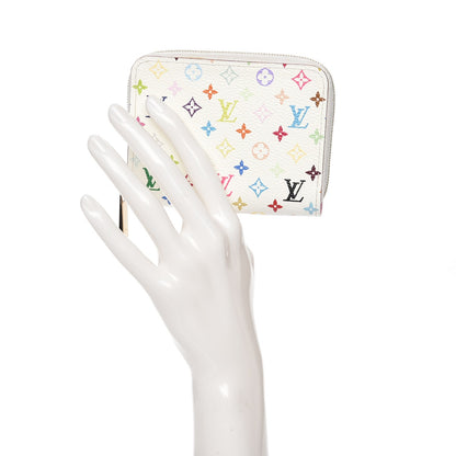 Louis Vuitton Monogram Multicolor Zippy Coin Purse Wallet White Litchi 2 of 7