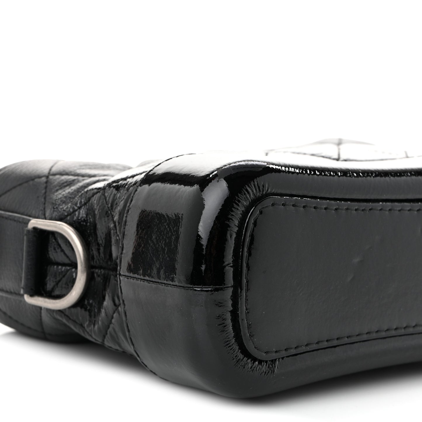 Patent Goatskin Quilted Small Gabrielle Hobo Black