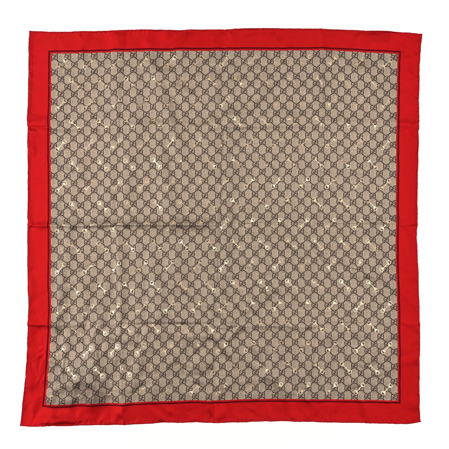 Modal Silk GG Monogram Big Gold Horsebit Fringe Shawl Red Gold
