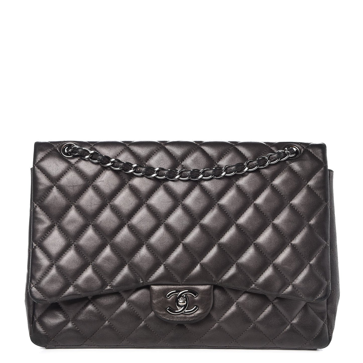 Lambskin Quilted Maxi Single Flap Grey