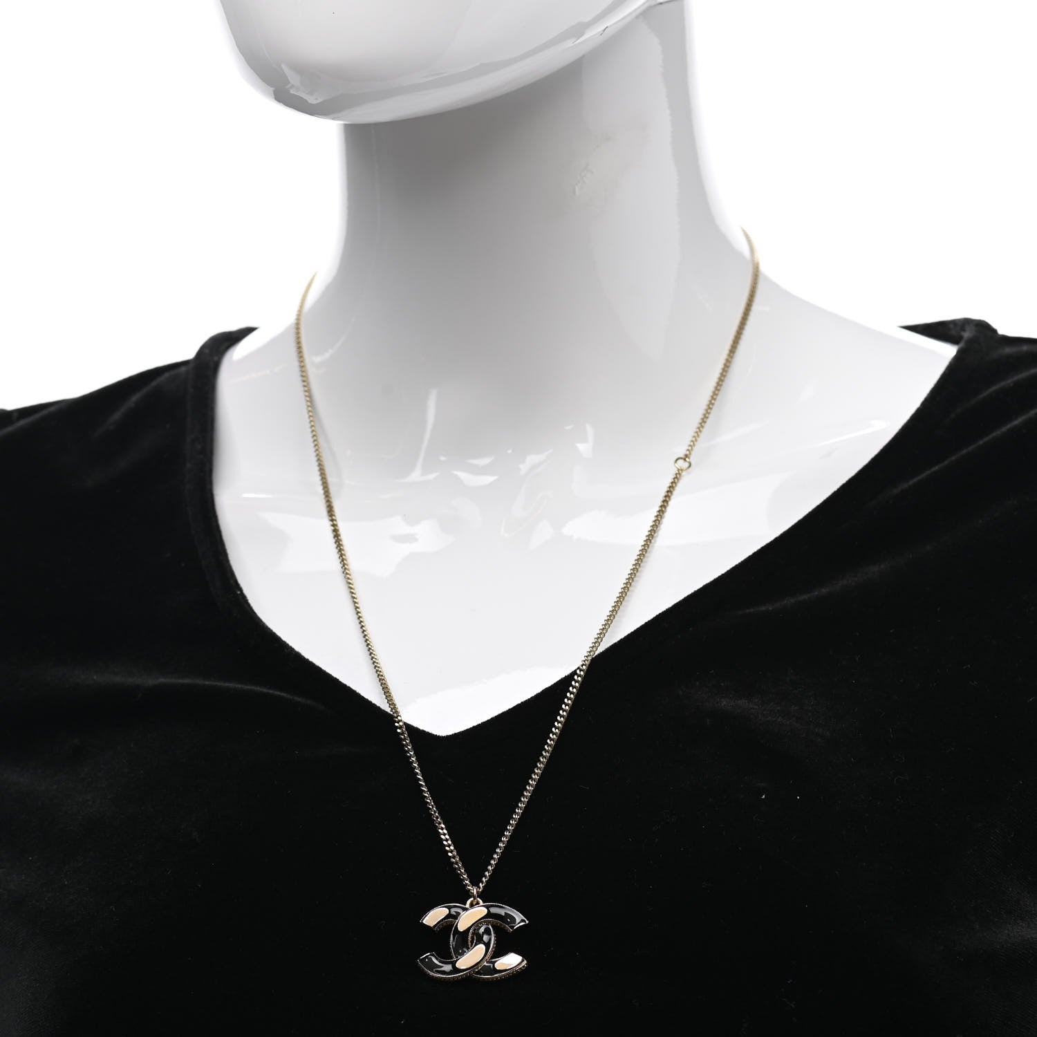 Chanel Enamel CC Pendant Necklace Black Light Gold 2 of 7