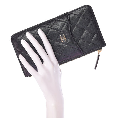 Chanel Iridescent Caviar Quilted Classic Flat Wallet Pouch Black 2 of 8