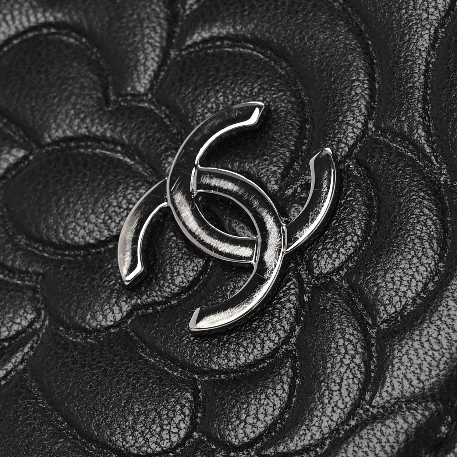 Chanel Lambskin Camellia Embossed Yen Wallet Black 10 of 13