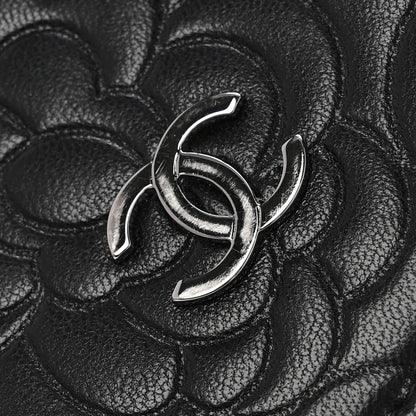 Chanel Lambskin Camellia Embossed Yen Wallet Black 10 of 13