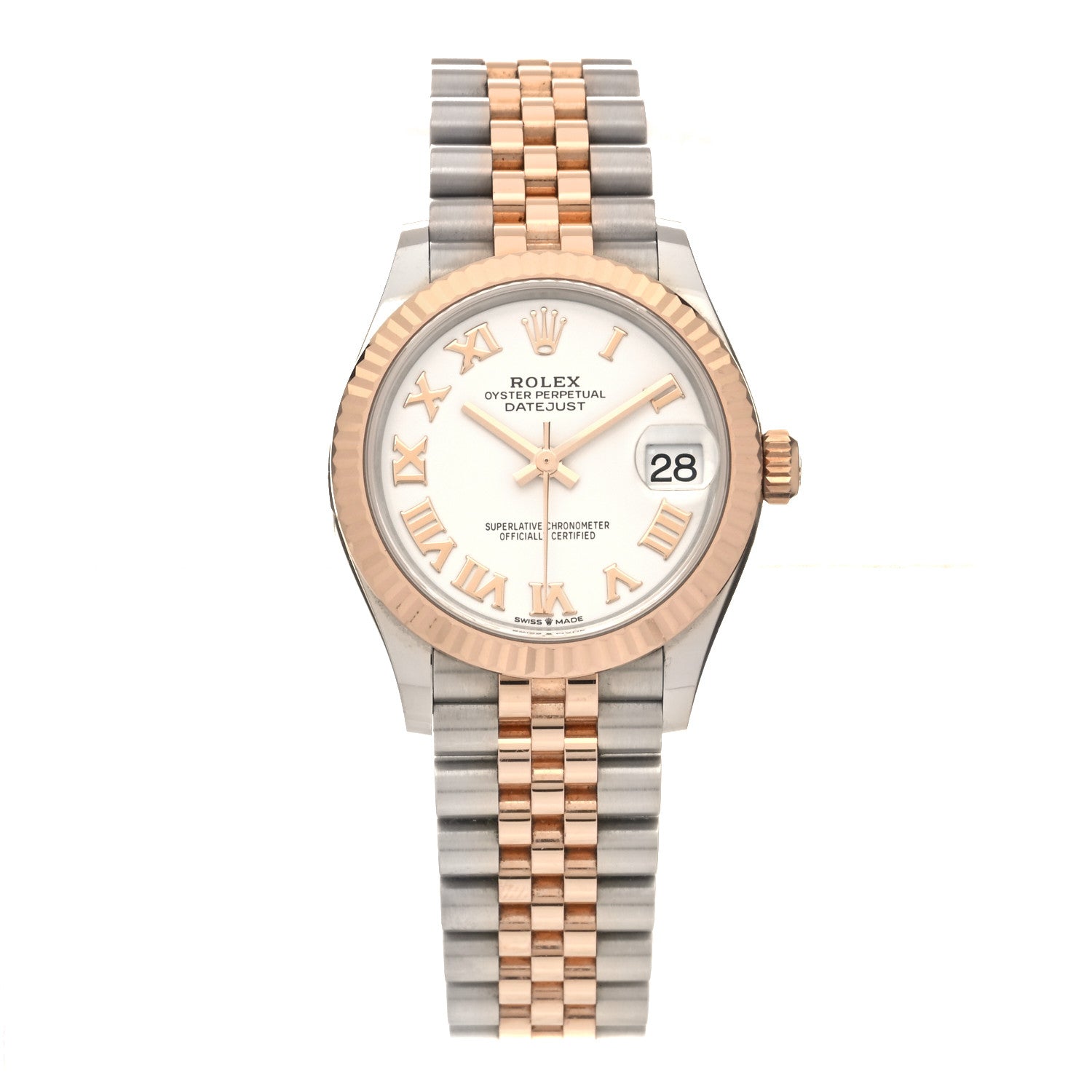 Rolex Stainless Steel 18K Everose Gold 31mm Oyster Perpetual Datejust Watch White Roman 278271 1 of 5