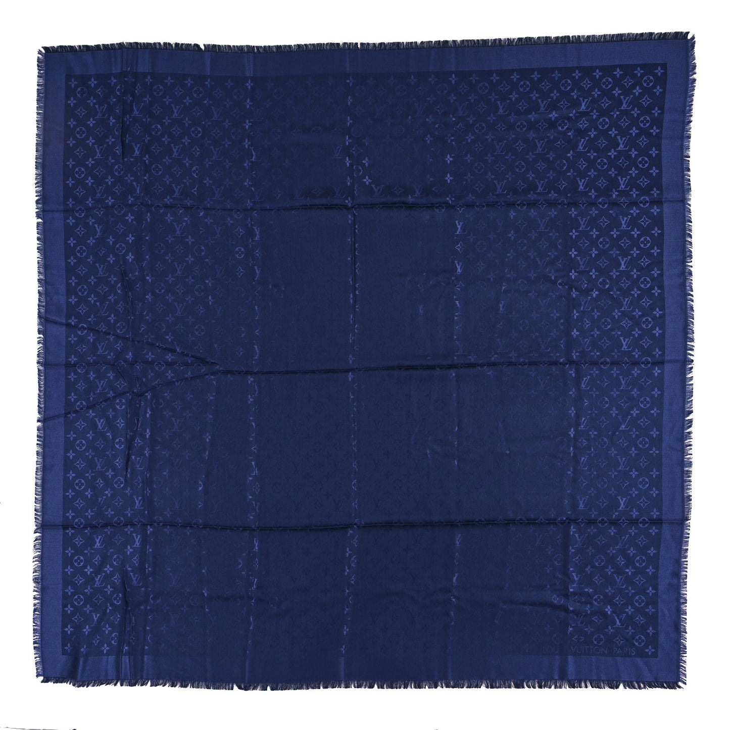 Silk Wool Monogram Shawl Night Blue