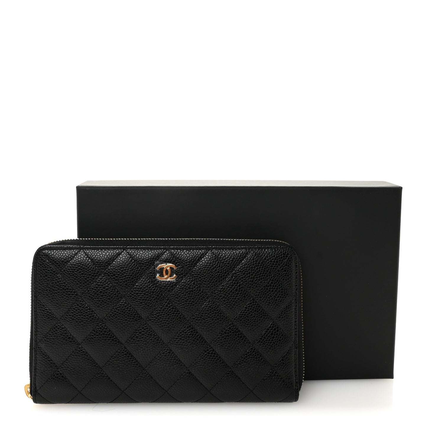 Caviar Quilted Large Zip Around Organizer Wallet Black