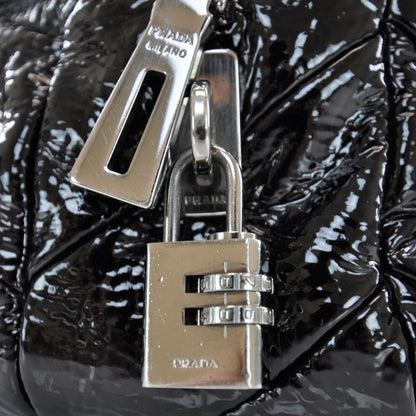 Prada Vernice Chevron Dome Satchel Black 5 of 10