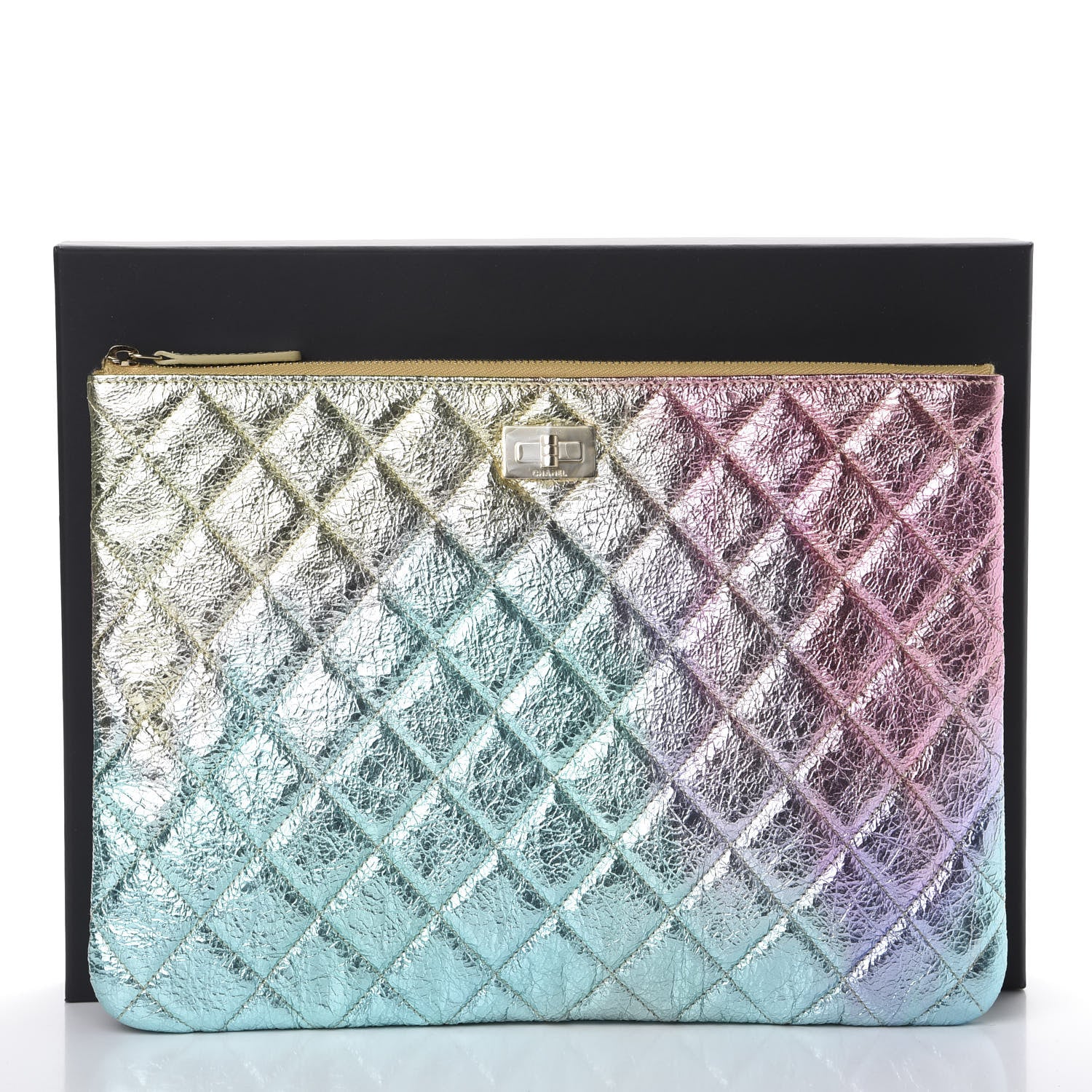 Chanel Metallic Goatskin Quilted Medium 2.55 Reissue Cosmetic Case Multicolor 10 of 10