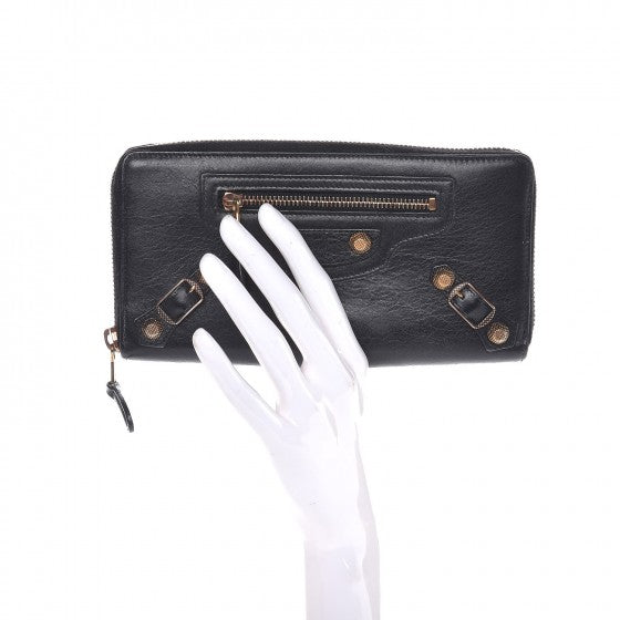Agneau Giant 12 Rose Gold Hardware Continental Zip Around Wallet Black