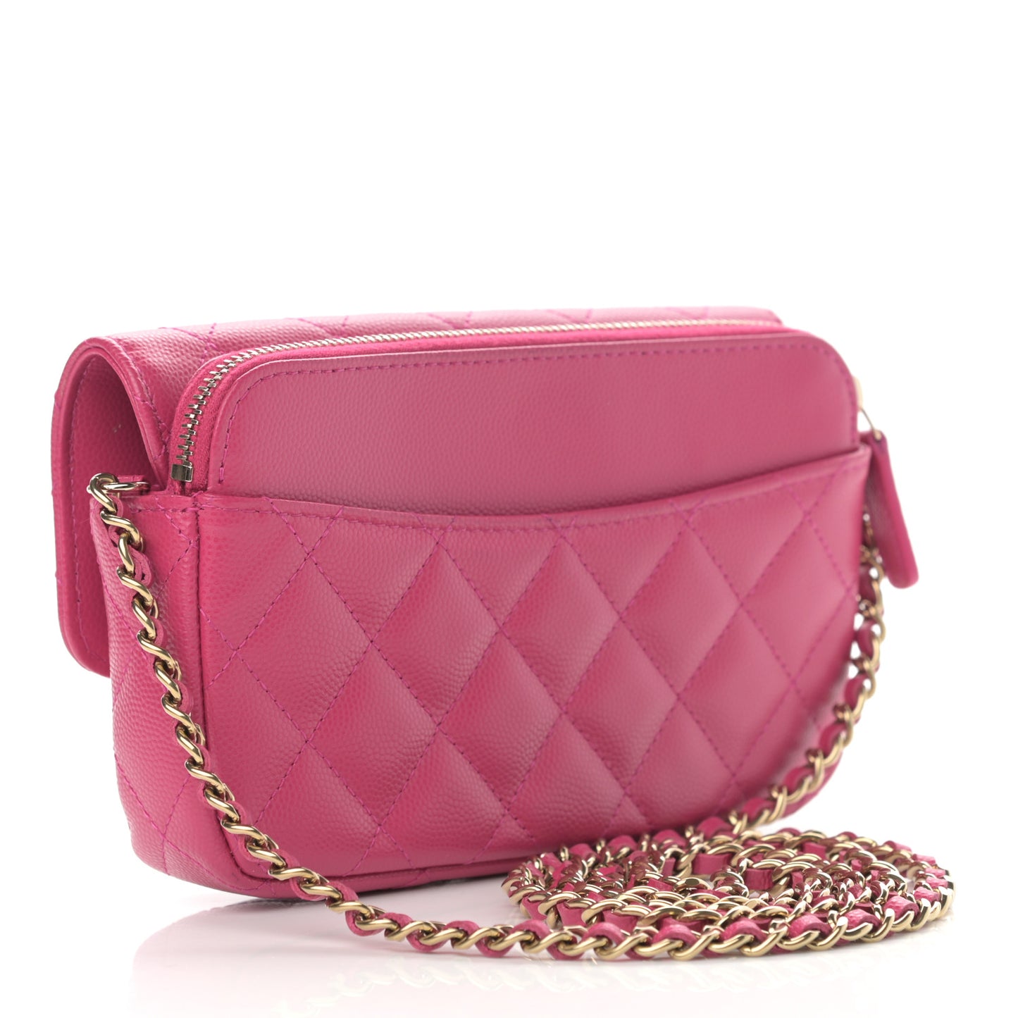 Caviar Quilted Flap Phone Holder With Chain Pink
