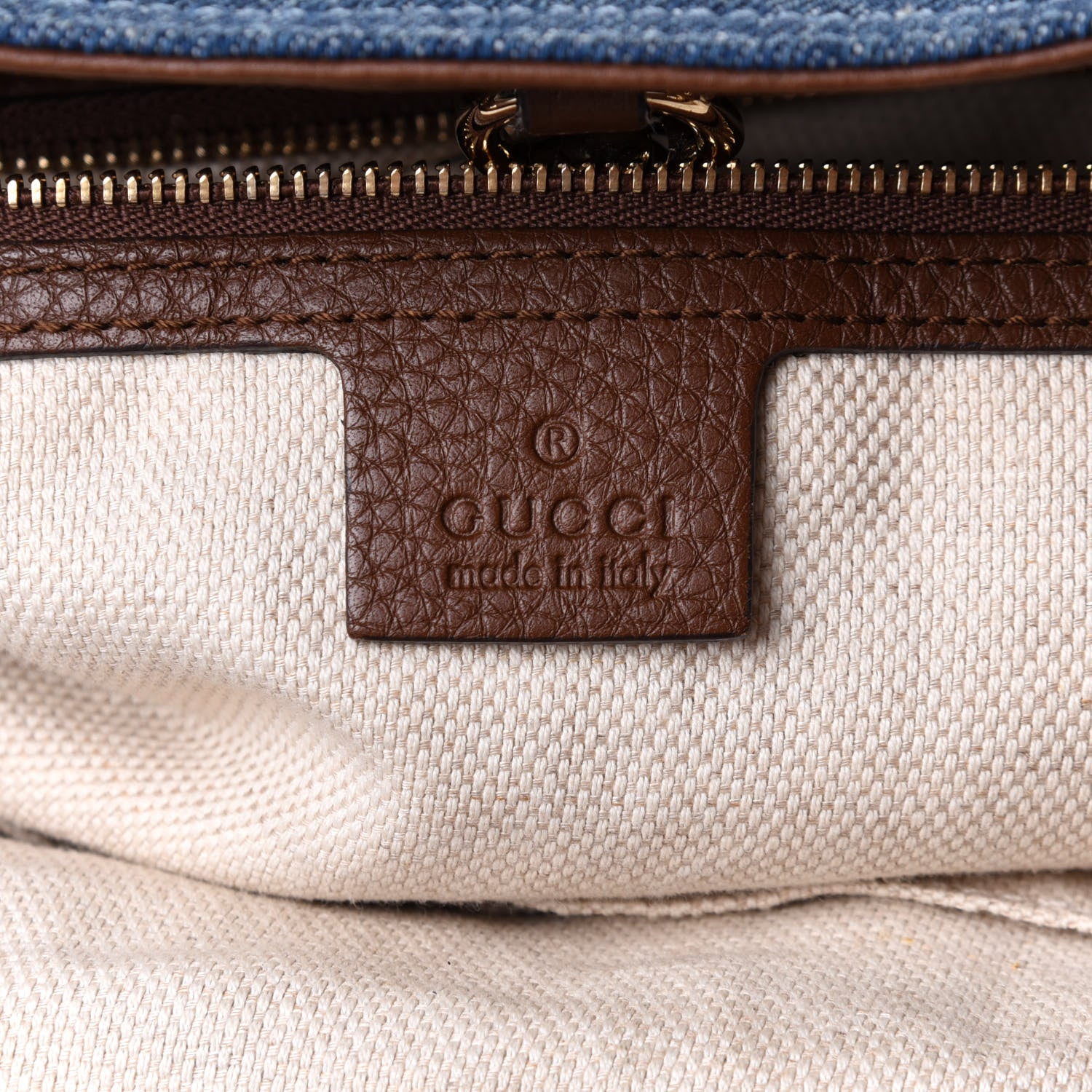 Gucci Denim Pebbled Calfskin Medium Soho Chain Shoulder Bag Blue Brown 6 of 11