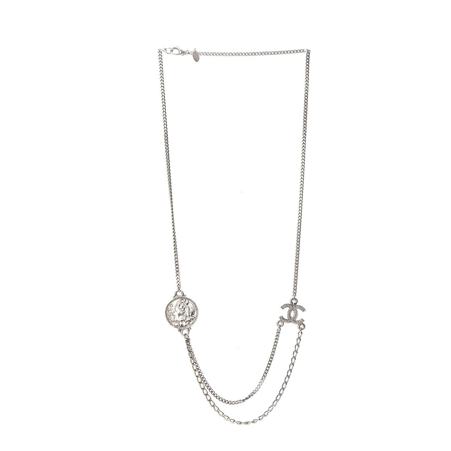 CC Coco Camellia Coin Necklace Silver