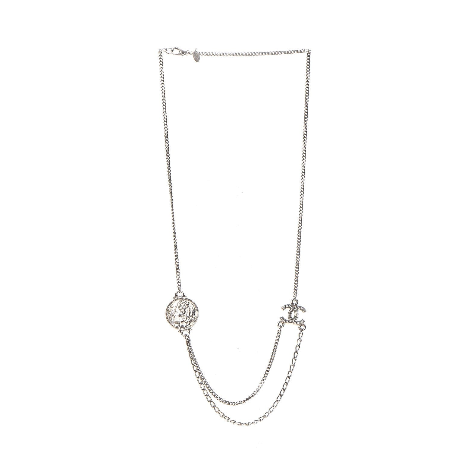Chanel CC Coco Camellia Coin Necklace Silver 3 of 8