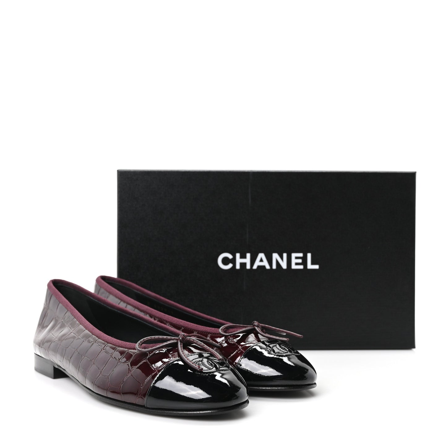 Patent Calfskin Crocodile Embossed Ballerina Flats 39 Dark Burgundy Black
