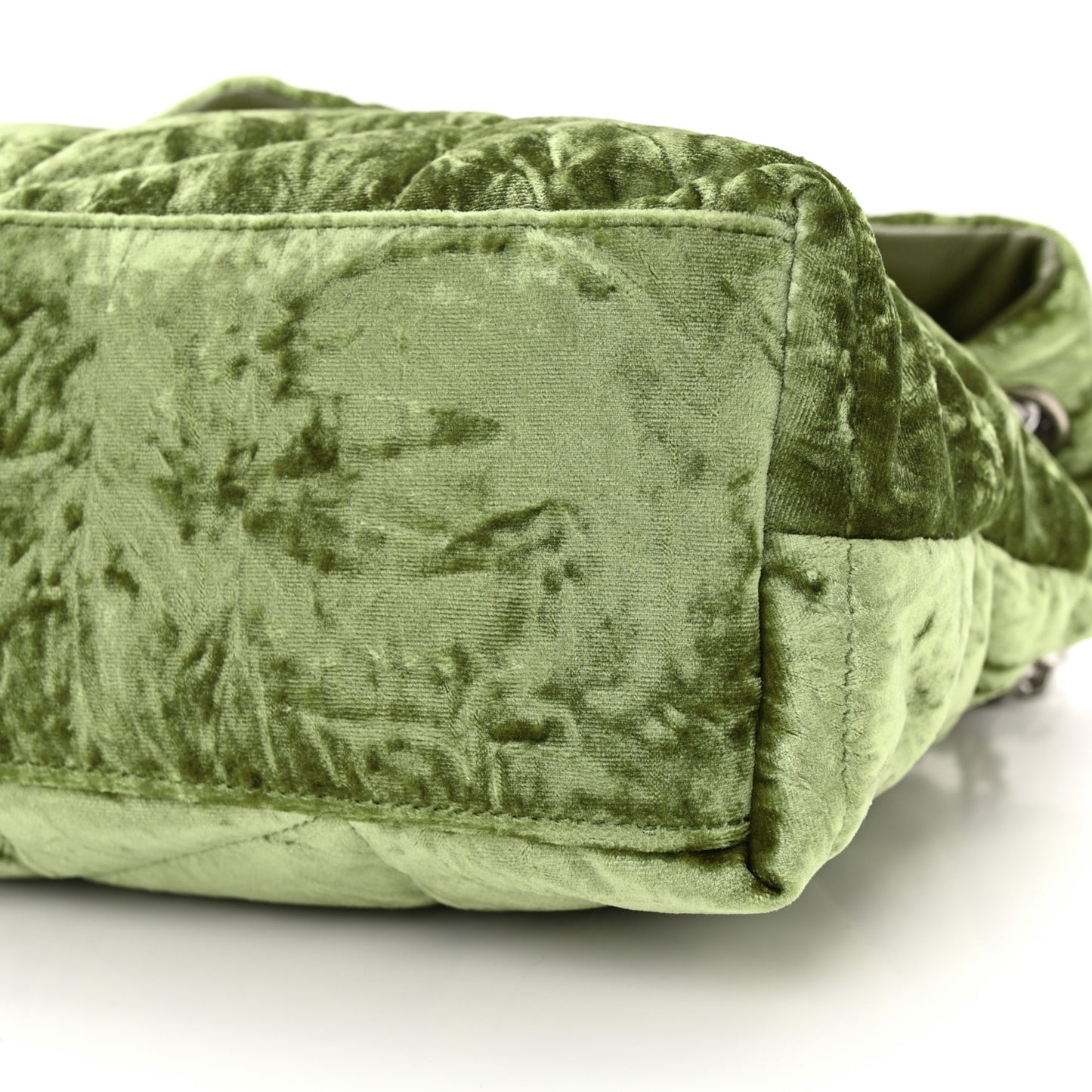 Crushed Velvet Quilted Small Loulou Puffer Monogram Chain Satchel Green