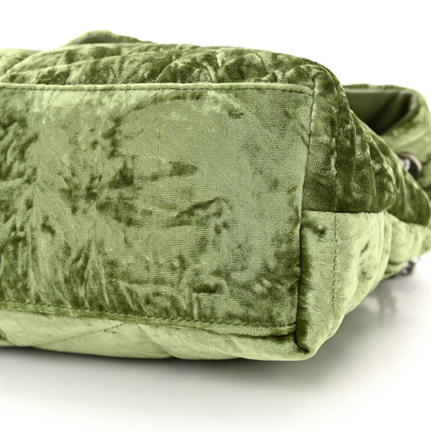 Saint Laurent Crushed Velvet Quilted Small Loulou Puffer Monogram Chain Satchel Green 10 of 11