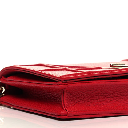 Christian Dior Grained Calfskin Diorama Wallet on Chain Pouch Rouge Vif 5 of 9