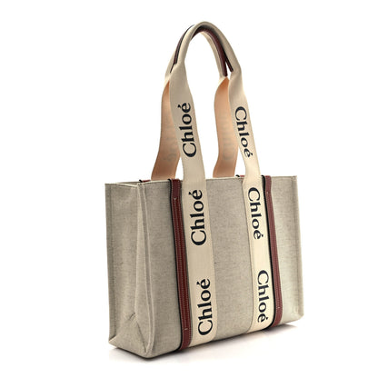 Chloe Cotton Calfskin Medium Woody Ribbon Tote White Brown 3 of 9