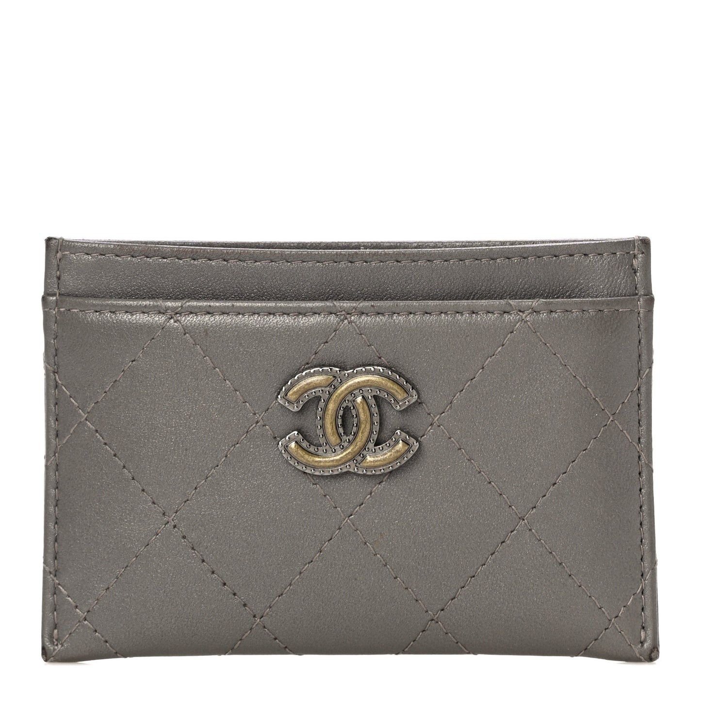 Calfskin Resin Stitched Card Holder Grey