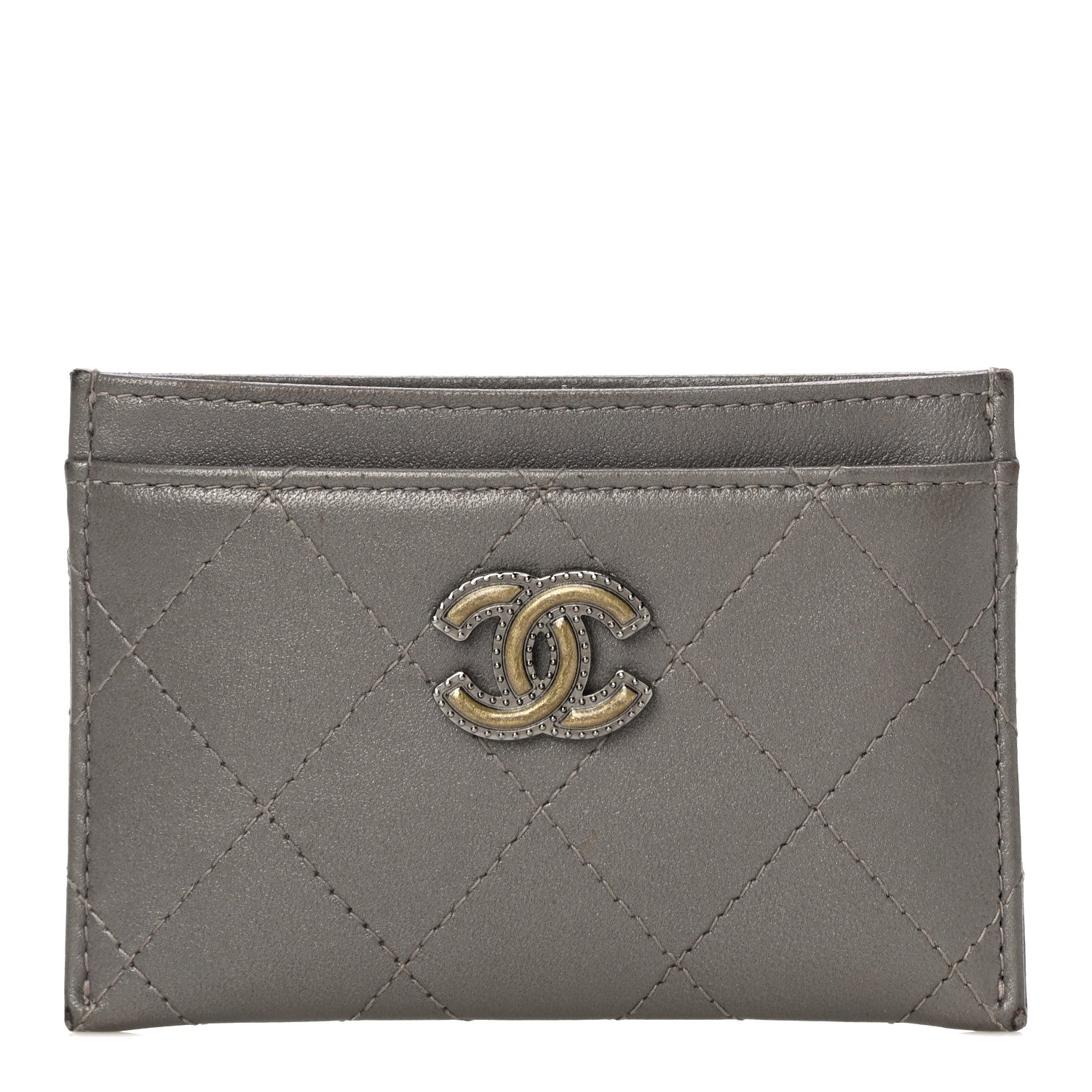 Chanel Calfskin Resin Stitched Card Holder Grey 1 of 11